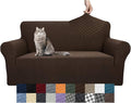 YEMYHOM Couch Cover Latest Jacquard Design High Stretch Sofa Covers for 2 Cushion Couch, Pet Dog Cat Proof Loveseat Slipcover Non Slip Magic Elastic Furniture Protector (Loveseat, Dark Coffee)