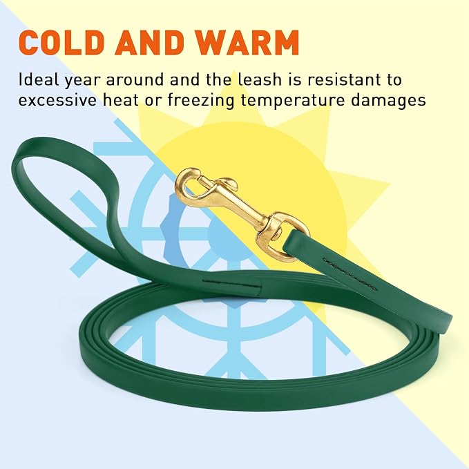 Viper Biothane K9 Working Dog Leash Waterproof Lead for Tracking Training Schutzhund Odor-Proof Long Line with Solid Brass Snap for Puppy Medium and Large Dogs, 33ft Hunter Green