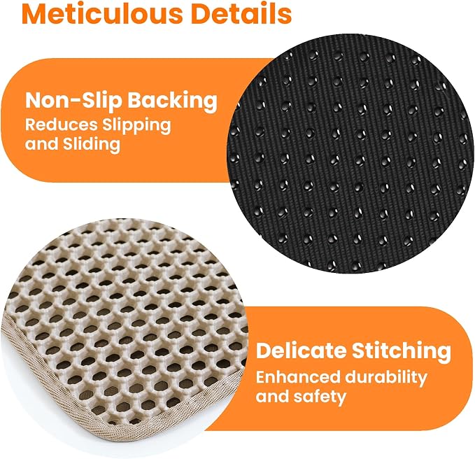 Small Cat Litter Mat, Double Layer Honeycomb Litter Box Mat | 20x14”, Reduces Litter Tracking, Waterproof, Non-Slip, Soft on Paws, Scratch Resistant, Easy to Clean, Beige