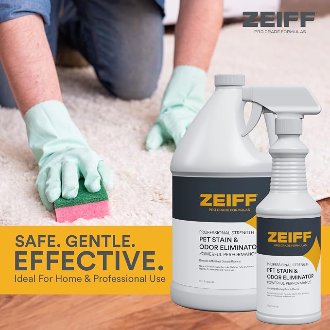Zeiff Pet Stain and Odor Remover - Pet Odor Eliminator for Home and Professional Use - Carpet Stain Remover - Pet Urine Enzyme Cleaner for Dog and Cat Pee, Feces, and Fluids - 1 Gallon