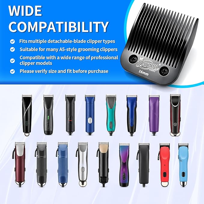 Size 5/8HT Detachable Pet Grooming Clipper Blade with Steel Cutter, 5/8 Inch (16 mm) Cut Length, Black, Compatible with Andis, Oster A5, Wahl KM10, 1 Pack