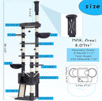 Hey-brother Cat Tree Tower, Adjustable Height, Floor to Ceiling, MPJ091G | 94.5-106.3 Inches Multi-Level Cat House, Scratching Posts, Plush Condo, Platform, Toy Ball for Indoor Big Cats, Smoky Gray