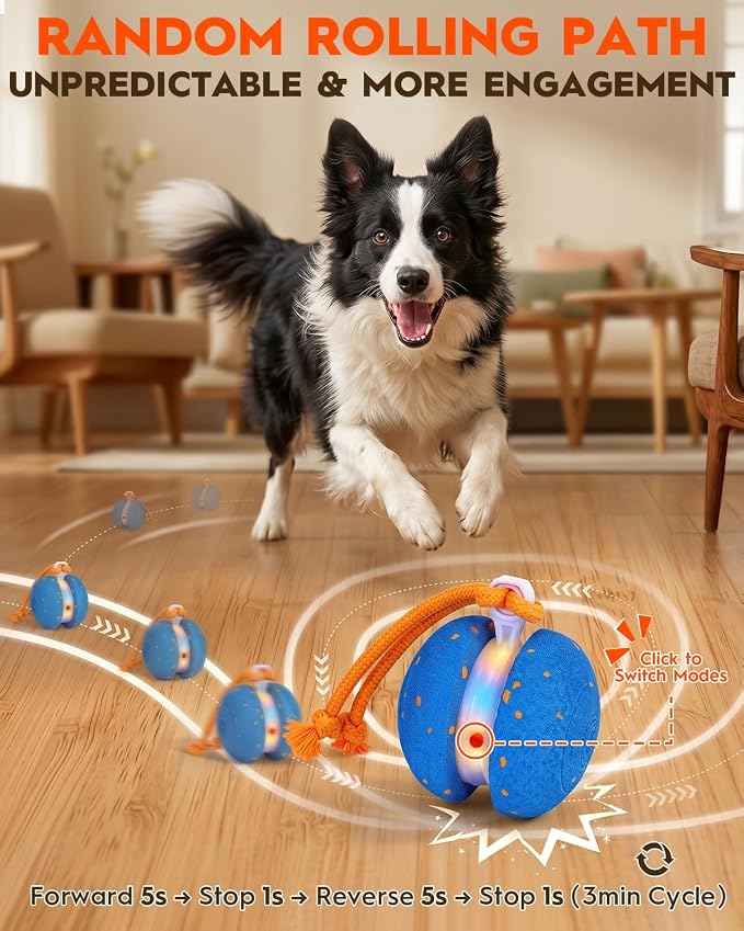 Xeuch Interactive Dog Toys, Automatic Irregular Moving and Rolling Dog Ball with 2 Speed Modes, E-TPU Material, Motion Activated Pet Toys with Rope for Dogs Puppies, Dog Stimulation Toy (Blue) | 2 Speed Modes, E-TPU Material, Motion Activated Pet Toys ...