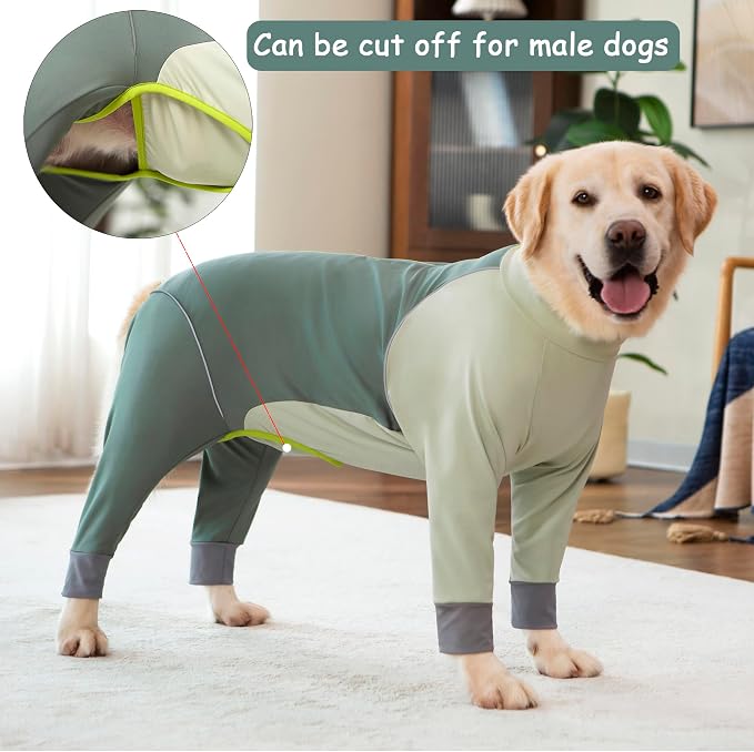 Dog Onesie Coat - Water-Repellent & Stretchable, Dirt-Resistant Outdoor Puppy Suit with Reflective Strips | Controls Shedding | for Small, Medium, Large Dogs (Olive Green, 6XL(Weight 85-100 lbs))