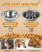 Jovrun Elevated Dog Bowls for Medium Large Size Dogs, Non-Slip Dog Feeder with 1*Stainless Steel Dishes & 1*Slow Feeder Bowl, 5 Heights Adjustable Raised Bowls to 3.15″-8.66″-9.84″-11.02″-12.2″