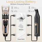 Dog Clippers Grooming Kit and Paw Trimmer for Heavy Thick Hair&Coats | 3-in-1 Clipper+Paw Trimmer+Nail Grinder, <60dB Quiet, Cordless,LED Display, 4 Guide Combs, Detachable Titanium-Ceramic Blade