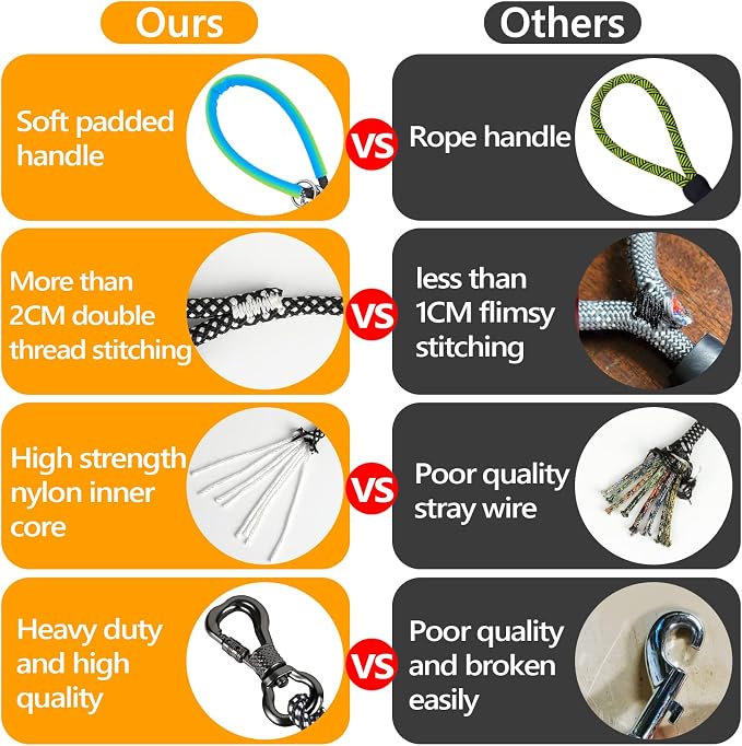 Long Dog Leash for Dog Training 10FT/15FT/20FT/30FT/40FT/50FT/100FT Reflective Leash with 2 Hooks, Heavy Duty Dog Lead for Large Medium Small Dogs Outside Walking Camping Yard, Black 30FT