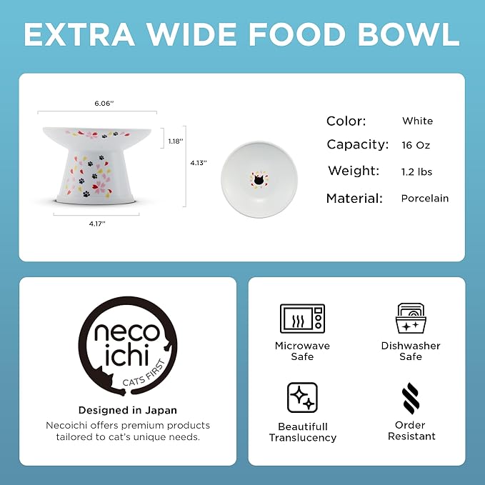 Necoichi Extra-Wide Raised Cat Food Bowl (Sakura, Extra Wide)