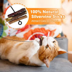 Cat Wand Toys with Silvervine and Bells, 2 Wands and 6 Refills | Includes 2 flexible wire wands and 6 feather and fish refills with silvervine, bells, catnip, and crinkle textures
