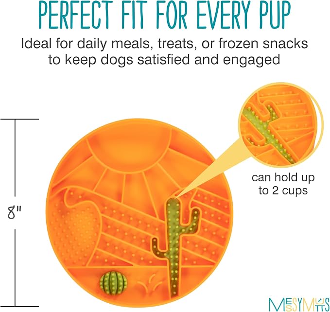 Messy Mutts Round Slow Feeder, 8 Inch, 2 Cup, Orange | 8 Inch Round Silicone Puzzle Slow Feeder For Dogs And Cats, Holds 2 Cups, Dishwasher Safe