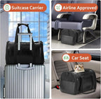 Lasaviin Fashion Leather Dog Carrier Cat Carrier Airline Approved Pet Carrier for Small Medium Dogs Cats Under 15Lbs, Collapsible Soft Sided Travel Puppy Carrier