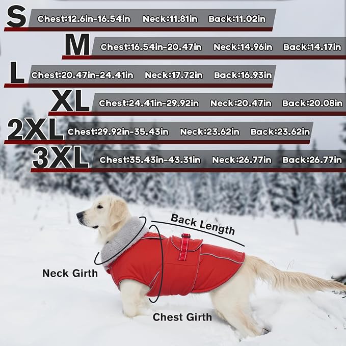 Lelepet Dog Coat Waterproof Dog Jacket Fleece Vest with Adjustable Buckle | Reflective Winter Coats with Adjustable Hook & Loop Closure Cold Weather Coats for Small Medium Large Dogs,Leash Hole, XXXL