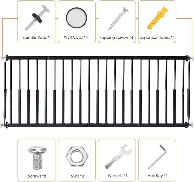 10''-15.8'' Height Adjustable Dog Gate, Extra Wide 18.1"-53" All Metal Short Dog Gate to Step Over, Pressure Mount Small Pet Puppy Gate for Stairs & Doorways(Black)