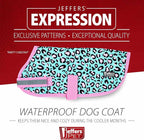 Jeffers Expression Dog Coat Waterproof Ripstop Winter Jacket 28" – 240g Insulated Blanket, Adjustable Belly & Chest Straps, Reflective Strips, Small to Large Breeds, Outdoor & Travel - Party Cheetah