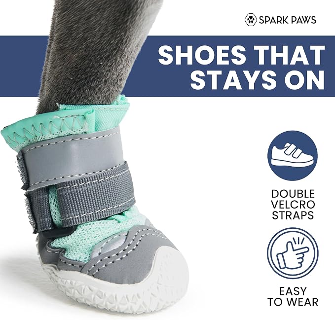 Spark Paws 365 Dog Shoes - All-Season Boots for Winter Snow & Hot Pavement | Water-resistant, anti-slip, stay-on straps - rain, ice & summer booties in one. Reflective; small, medium & large dogs
