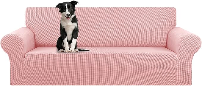 Stretch Oversized Couch Covers for Sofa Slipcover,Dusty Pink | 1-Piece Washable Sofa Cover (94"-110") 4-Seater Furniture Protector, Soft Jacquard Non-Slip Elastic Bottom for Dogs & Kids