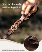 Taglory Leather Dog Leash for Large Medium Dogs, Hand-Braided, 5FT Brown | Strong for Training & Everyday Walks, Soft Grip Full Control, Hands-Free Poop Bag Holder, Rotating Brass Clasp, 3/4 INCH