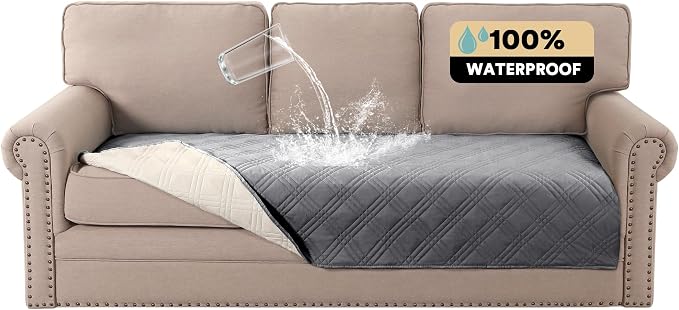 Grey Waterproof Couch Cover for Dogs Washable,Pet Couch Covers for Sofa Thick Dog Bed Cover Non-Slip Couch Covers for 3 Cushion Couch Sofa Pet Friendly, 1 Piece,47" x 78"