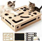 Cat Scratch Puzzle Enrichment Box, Large Cat Nail File Box with Sandpaper | Cat Claw Care, Cat Puzzle Toy Box Sturdy Wood with 3 Small Balls | Stress-Free Alternative to Nail Trimming