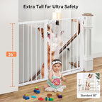 COMOMY 36" Extra Tall Baby Gate for Stairs, Fits 29.5" to 48.8" Openings | Auto Close Extra Wide Dog Gate for House, Pressure Mounted Easy Walk Through Pet Gate with Door, White