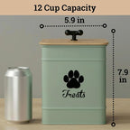 Dog Treat Container Airtight, 6"W x 8"H, Powder Coated, 12 Cup Capacity | Fits All Popular Treats, 12 Cup Capacity, Airtight Bamboo Lid, Easy Open Lid, Dent-Resistant Durable Metal Bone-Shaped Handle
