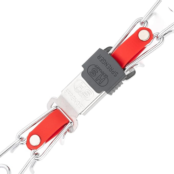 Herm Sprenger Chrome Plated Steel Dog Collar with Quick Release ClicLock Buckle and Biothane Insert Training Collar for Dogs Made in Germany (Cherry Red, 22in x 3.0mm(Neck Size up to 18-19in))