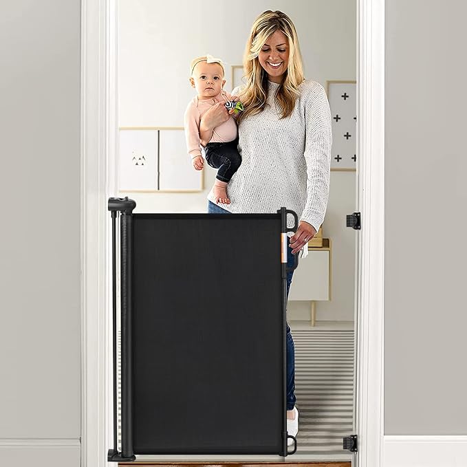 Momcozy Retractable Easy-to-Use Mesh Baby Gate | 33-Inch Tall, Extends to 55-Inch Wide, for Stairs, Doorways, Hallways, for Pet Dogs and Cats, Indoor/Outdoor Baby Gate