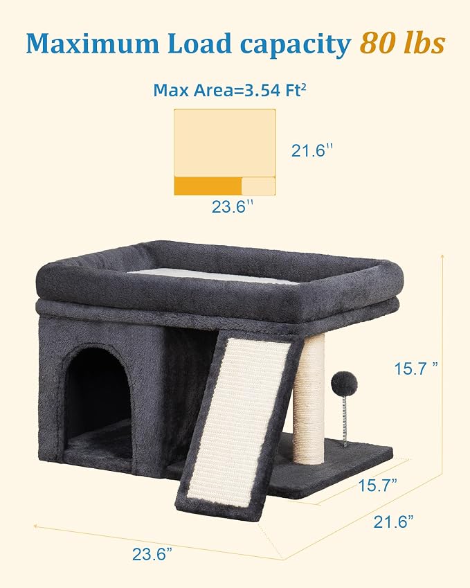 Aechonow XL Cat Tree Tower for Large Adult Cats 20 lbs+, 23x15.7 Perch Bed | Condo Cave for Indoor Medium Kittens, Sisal Scratchers, Extra Large