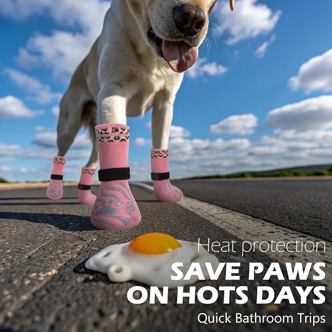 EXPAWLORER Dog Socks for Summer Hot Pavement to Prevent Licking Paws, Anti Slip Doggie Grippy Booties Shoes for Hardwood Floors, Boots & Paw Protectors for Small Medium Large Senior Dogs Pink M