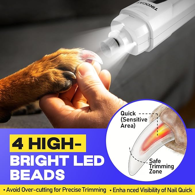 Whisper-Quiet Dog Nail Grinder Kit 50%More Powerful for Sensitive Dogs,Cats | 6-Speed Pet Nail Clippers & Trimmers with 4 LED Lights,3 Grinding Bits, No Over-Cutting,Stress-Free Grooming Set for All Pets