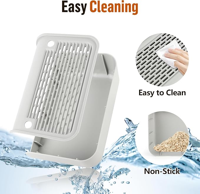 Cat Step for Litter Box, Litter Box Ramp with Filter Function, Light Grey | Cat Litter Box Step for Kitten & Elderly Cats, Washable Double Layer Litter Catcher, Non-Slip Litter Catcher, Easy to Clean