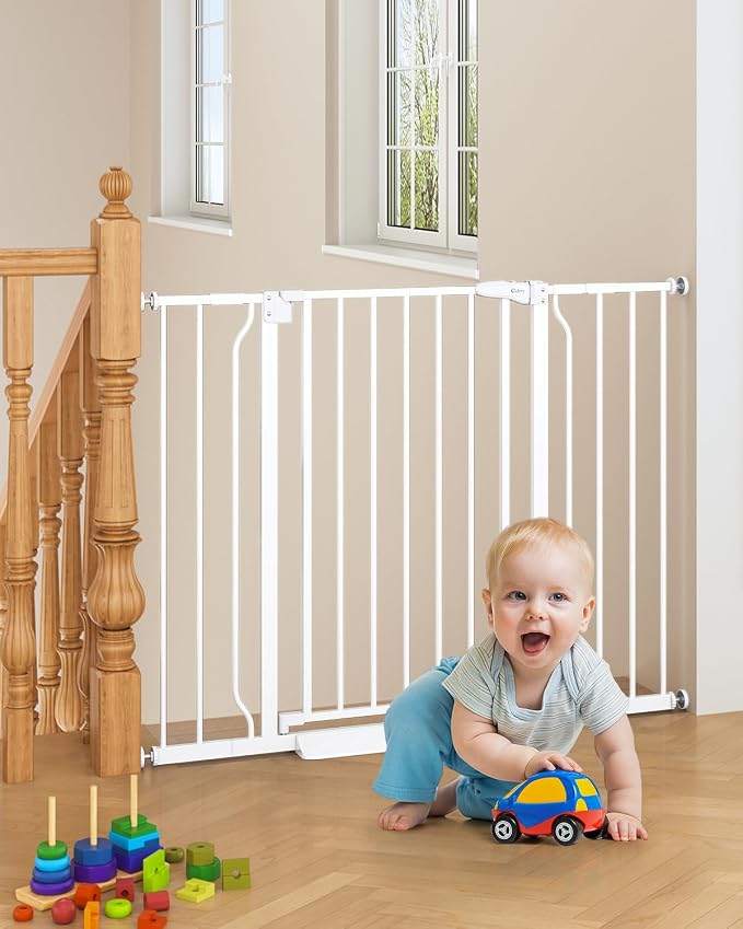 29"-45" Baby Gate, No Drilling Auto Close Dog Gate Indoor, White | for Doorways & Stairs, Pressure Mounted Adjustable Pet Gate, Easy Walk Through Child Gate for Baby & Pet Stroller Friendly