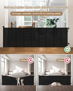 100" Extra Wide Retractable Baby Gate, Extra Long Indoor Pet Gate | 34“ Tall Mesh Dog Gate with 8 Reinforced Rods for Added Stability, for Family Rooms, Open Concept Areas & Play Areas, Black