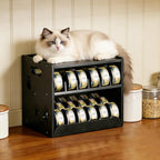 JALZ JALZ Bamboo Cat Food Can Dispenser 2-Tier Gravity Pet Food Storage Rack | Made of durable, natural bamboo that complements any kitchen or pantry decor