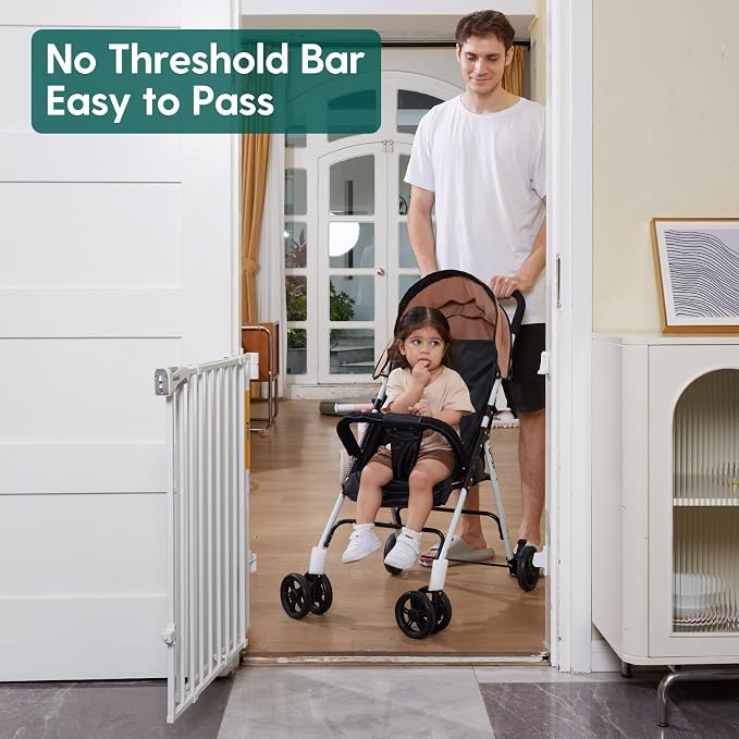 Babelio Baby Gate for Stairs & Doorways, 26-43" W 34" H Extra Tall| No Bottom Bar| Easy Installation| One-handed Operation| Auto-close| Hardware Mount (Drill Needed) Safety Dog/Pet Gate Indoor (White) | Easy Install| One-handed Opening| Auto-close| Dri...