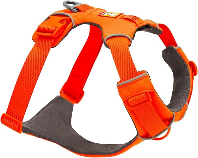 Ruffwear, Front Range Dog Harness, Reflective Soft Padded Everyday Harness with Dual Leash Clips, Adjustable and Lightweight Fit for Training or Walking for All Dogs, Blaze Orange, Medium
