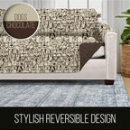 Sofa Shield® Couch Slip Covers for Dogs, Reversible Furniture Protector with Strap, Stain and Tear Resistant Cushion Cover, 70 inch Seat, Machine Washable Slipcover Pets, Cats, Chocolate Dog Pattern