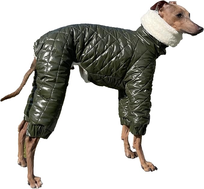 D Doggy Star Italian Greyhound Snowsuit Winter Thick Padded Coat Warm Outfits Jacket Turtleneck Clothes Whippet for Dog (2XL,Snowsuit Khaki)