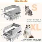 Stainless Steel Cat Litter Box for Kittens, Low Entry Kitten Litter Box | Small Metal Litter Box, Includes Scoop and Mat, High Sided, Non-Sticky, Anti-Urine Leakage, Easy Cleaning
