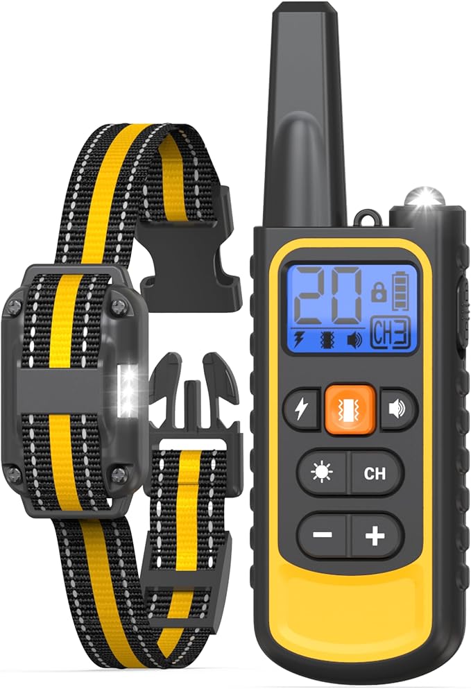 Dog Shock Collar with Remote Control for Small Medium Large Dogs, 3300FT Waterproof Rechargeable Dog Training Collar with 20 Adjustable Shock & Vibration Levels, Beep, LED Light & Safety Lock