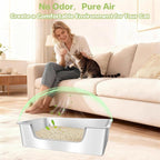 Low Entry Litter Box for Senior or Disabled & Injured Cats, Stainless Steel High Sided Enclosed Easy Step in Entry-Large Metal Kitty Litter Box for Kittens, Odor Control (23.6”x15.7”x5.9”)