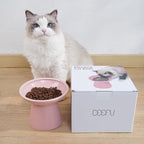 CEEFU 2-Pack Extra Wide Elevated Ceramic 6.2" Shallow Cat Food Bowls | Cat Dish for Whisker Fatigue Relief, 5" Height for Easy Feeding, Durable Raised, Pink