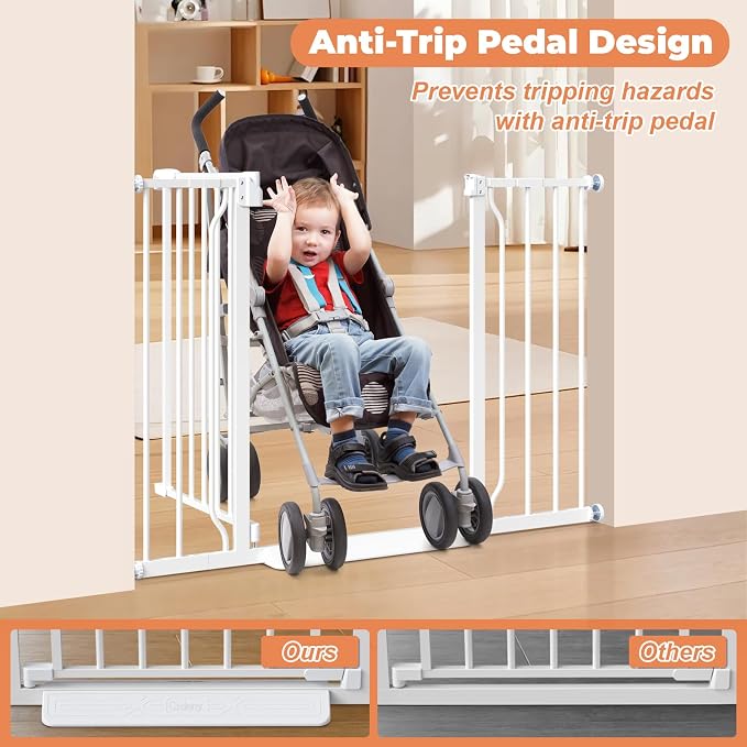 29"-45" Baby Gate, No Drilling Auto Close Dog Gate Indoor, White | for Doorways & Stairs, Pressure Mounted Adjustable Pet Gate, Easy Walk Through Child Gate for Baby & Pet Stroller Friendly