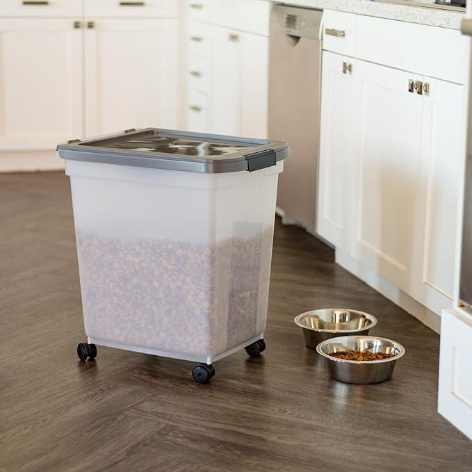 IRIS USA Dog Food Storage Container, Up to 50 lbs, Dark Gray, Made in USA | Includes 2-Cup Scoop & Wheels, Airtight Seal, BPA-Free, Bird Seed, Cat food, Cat Litter, Chicken Feed, Pellets