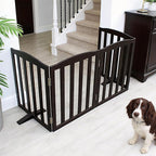 ZJSF Foldable Freestanding Indoor Dog Gate for House Wood Long Pet Gates Dog Fence for Stairs Puppy Gates for Hallways, Puppy Gate,Support Feet Included, Black, 32 "Height-6 Panels