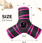 Tempcore Cat Tunnel for Indoor Cats, 3 Way Collapsible Pet Play Tunnel with Teaser Wand, Peek Holes & Hanging Ball, Interactive Tube for Kittens & Rabbits, Black & Rose Red