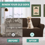 YEMYHOM Couch Cover Latest Jacquard Design High Stretch Sofa Covers for 3 Cushion Couch, Pet Dog Cat Proof Slipcover Non Slip Magic Elastic Furniture Protector (Large, Dark Coffee)