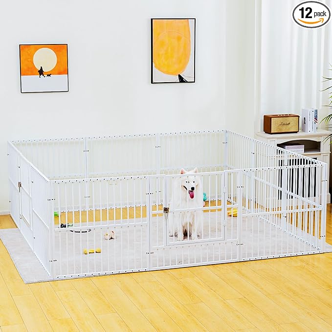 Dog Playpen 32" Height – Heavy Duty, Foldable | 25mm Steel Tubes, 40.8 lbs sturdy frame, rubber non-slip feet, indoor & outdoor, tool-free assembly, Small & Medium Dogs