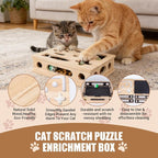 Cat Scratch Puzzle Enrichment Box, Wood Interactive Cat Toy with Sandpaper | Indoor Cat Nail File Box, Claw Craft Cat Nail Trimmer Box for Kitten, Cat Puzzle Toy, Nail Clipper(No Bell Ball)
