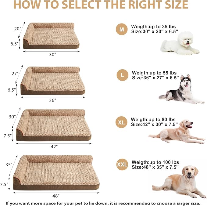 BFPETHOME Orthopedic Washable Dog Beds for Large Dogs, Sleeping Dog Couch | 36x27 Inch Deluxe Plush Rose Velvet Washable Cover, Egg Crate Foam Support, Waterproof Lining, Non-Slip Bottom, Senior Dogs
